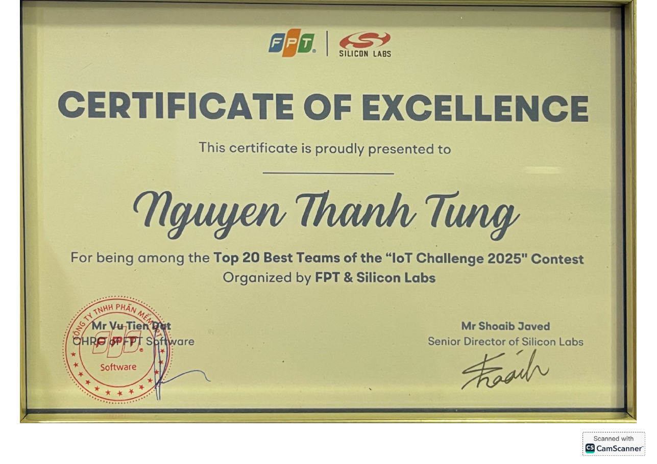 Chứng nhận Top 20 IoT Challenge 2025