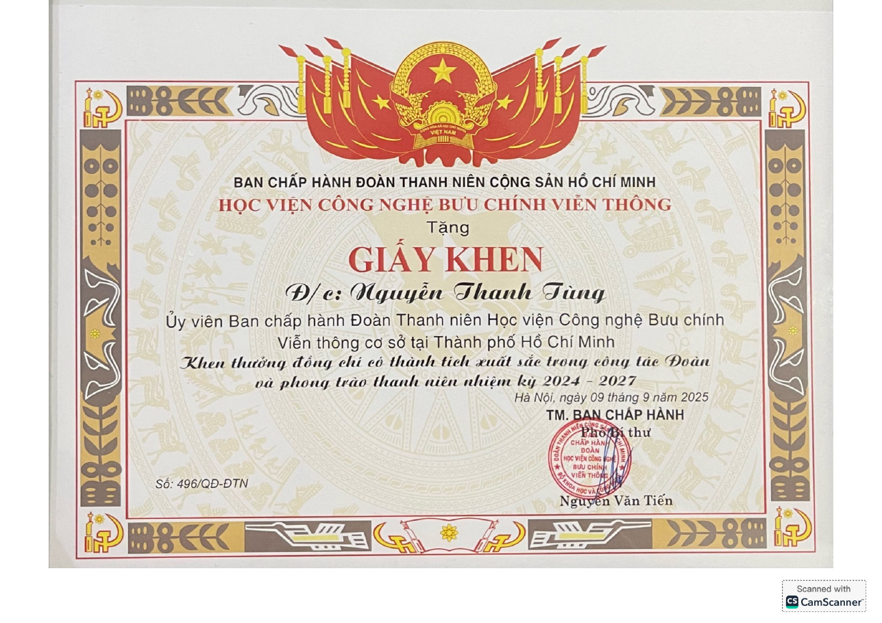 Giấy khen công tác Đoàn